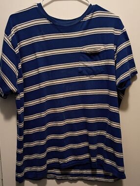 Blue and White Striped Pocket Tee - Men’s Casual Shirt